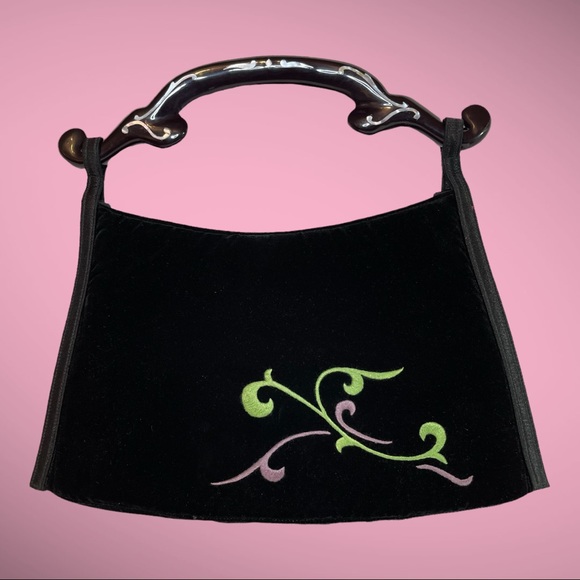Papillon Athiro Domen for Lageyre Black Velvet Silk Embroidered Vintage Handbag - Picture 2 of 5
